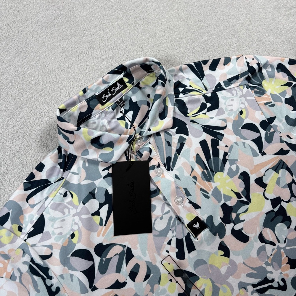 Bad Birdie Savannah Swing Core Polo Shirt Mens Small Multi‎ Abstract Floral Golf